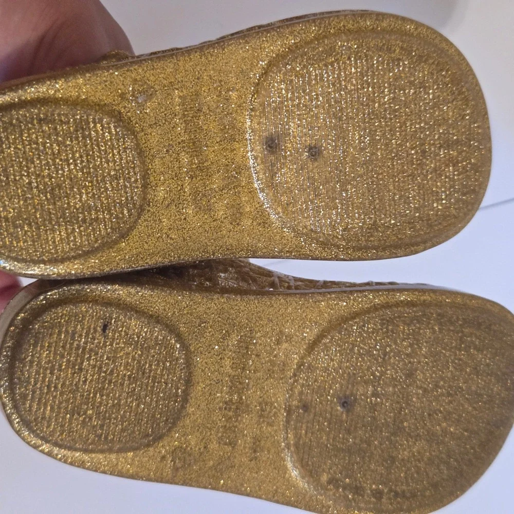 Mini Melissa Campana Zig Zag Gold Glitter Jelly Flats Shoes Toddler Girl Size 7